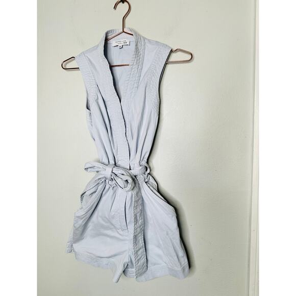 DEREK LAM 10 CROSBY x RTR Light Blue Cotton Button Front Tie Waist Romper 36 - Picture 4 of 14